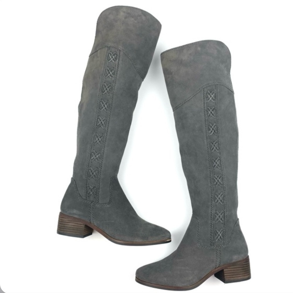 NWOT Vince Camuto Kreesell Over The Knee Suede Boots 11 Charcoal Western Boho